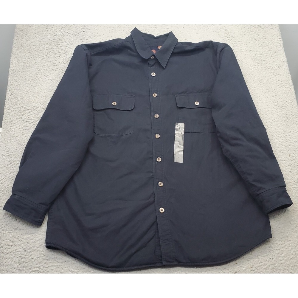 Vintage Lanesboro Shacket Mens XL Navy Fleece Plaid Lined‎ Peace On Earth Collar